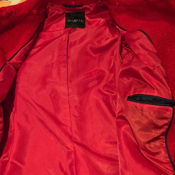 NWOT Talbots Plus 1X Red Boucle Wool Classic Coat Detachable Faux Fur Collar - Picture 10 of 13